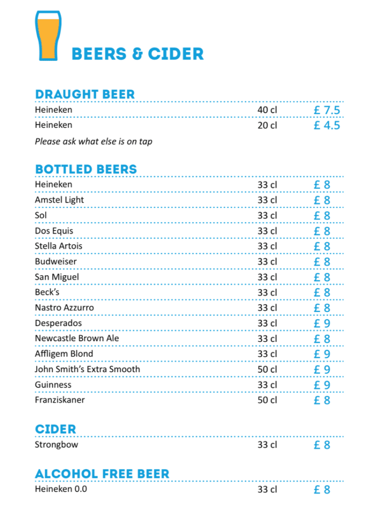 Tarjetas de bebidas MSC Cruceros con precios (2024)