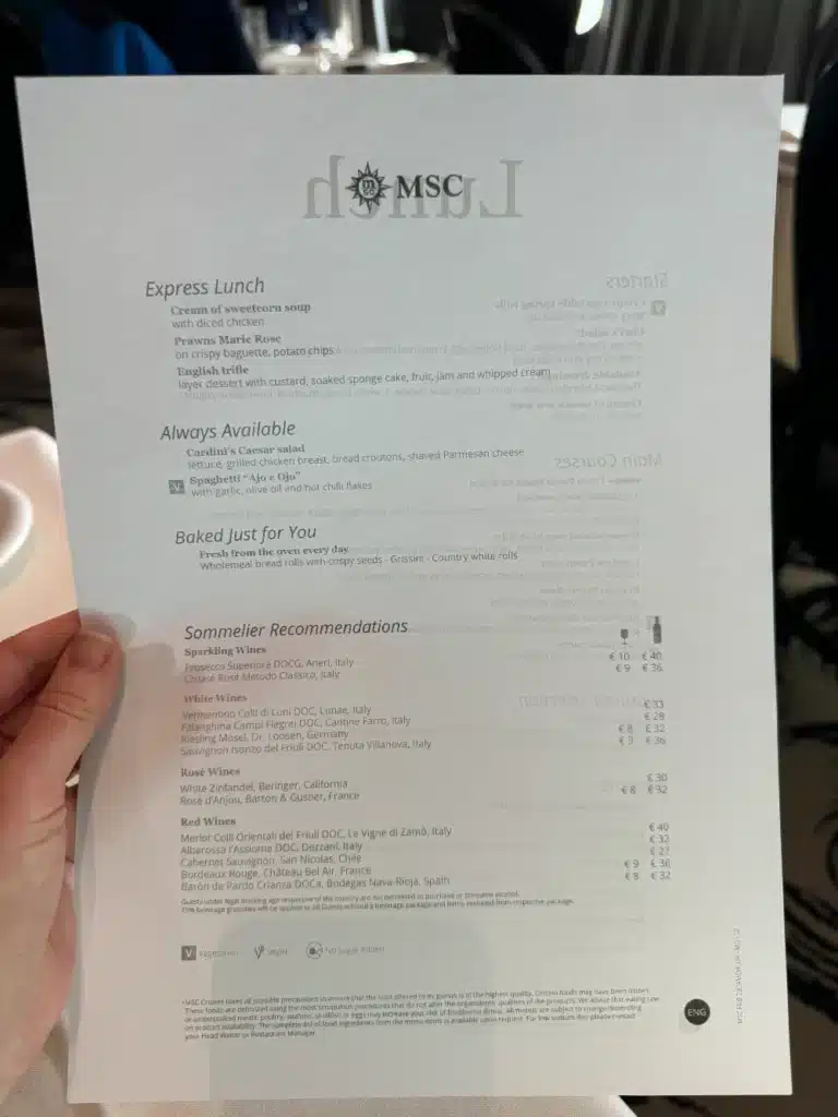 Tarjetas de bebidas MSC Cruceros con precios (2024)