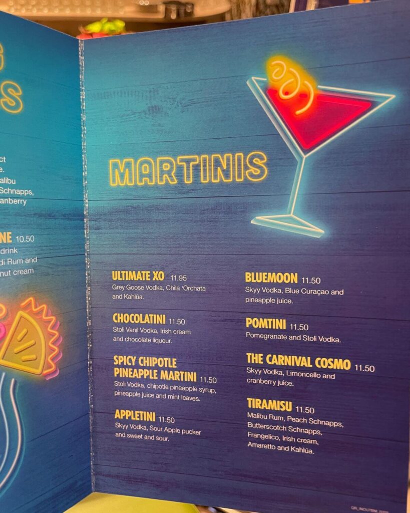 Menús de bebidas y precios para Carnival Cruise Menús de bebidas y precios para Carnival Cruise