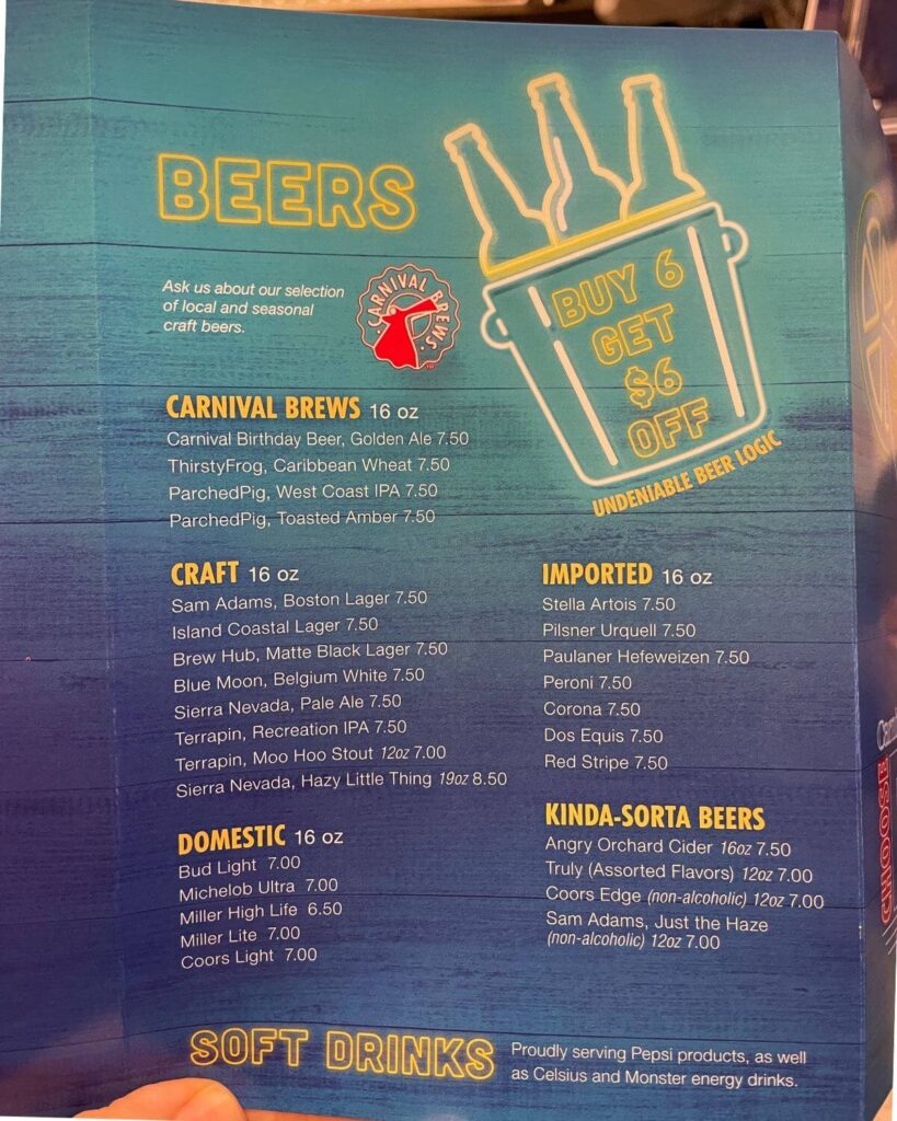 Menús de bebidas y precios para Carnival Cruise Menús de bebidas y precios para Carnival Cruise