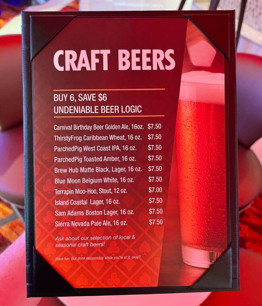 Menús de bebidas y precios para Carnival Cruise Menús de bebidas y precios para Carnival Cruise