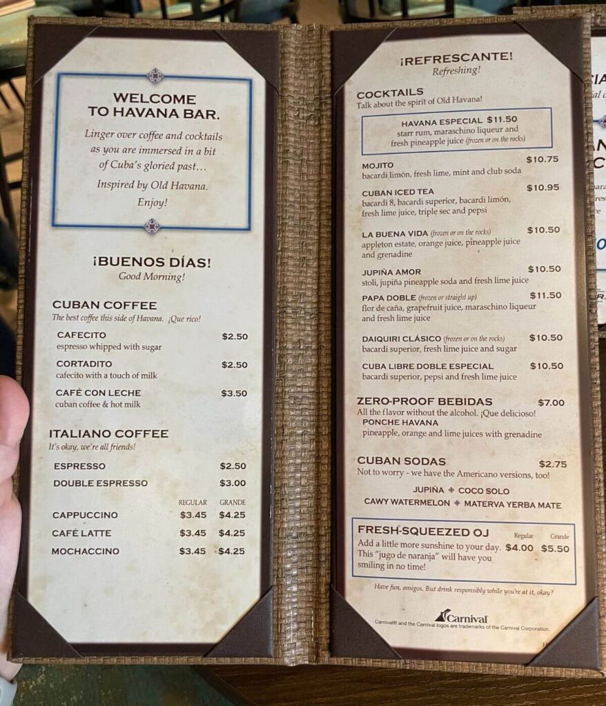 Menús de bebidas y precios para Carnival Cruise Menús de bebidas y precios para Carnival Cruise
