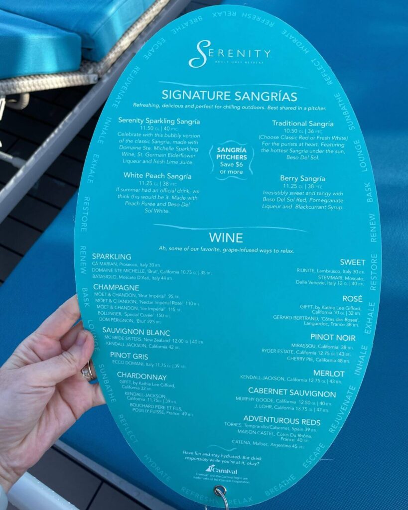 Menús de bebidas y precios para Carnival Cruise Menús de bebidas y precios para Carnival Cruise