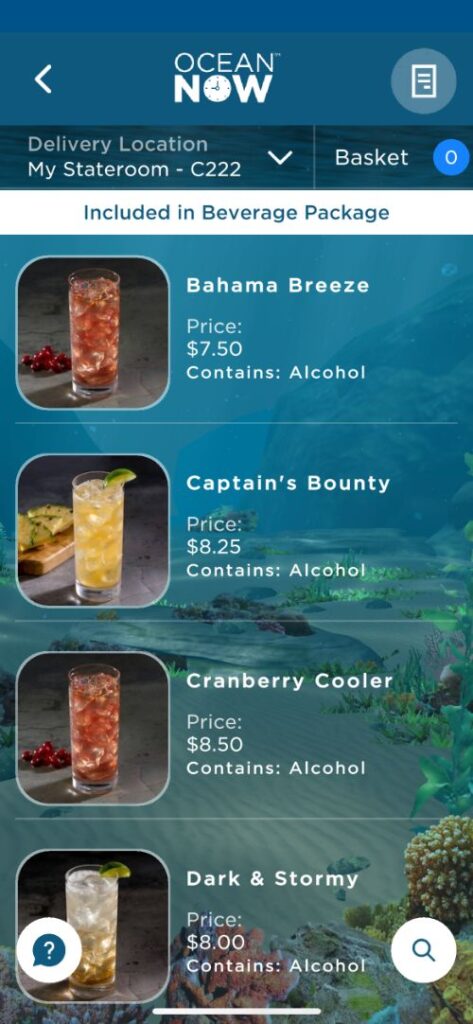 Cartas de bebidas de Princess Cruceros con precios Cartas de bebidas de Princess Cruceros con precios