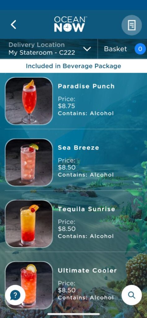 Cartas de bebidas de Princess Cruceros con precios Cartas de bebidas de Princess Cruceros con precios