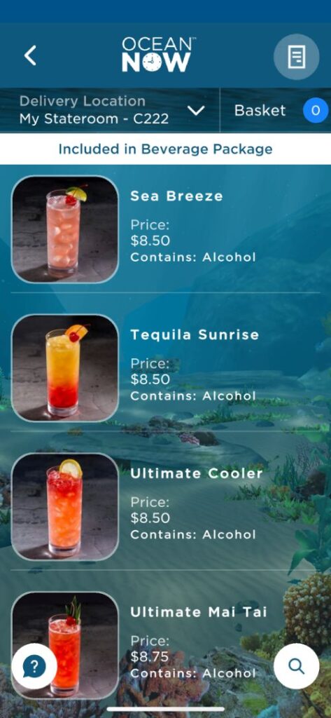 Cartas de bebidas de Princess Cruceros con precios Cartas de bebidas de Princess Cruceros con precios