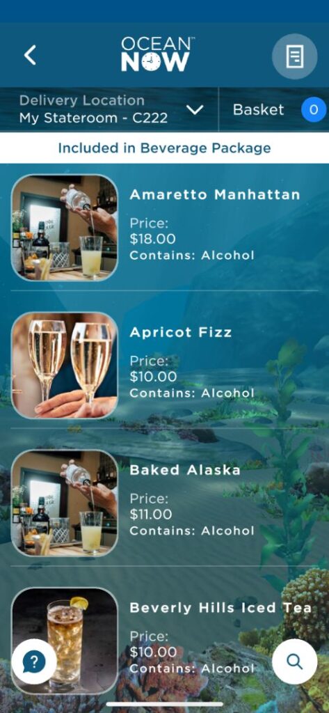 Cartas de bebidas de Princess Cruceros con precios Cartas de bebidas de Princess Cruceros con precios