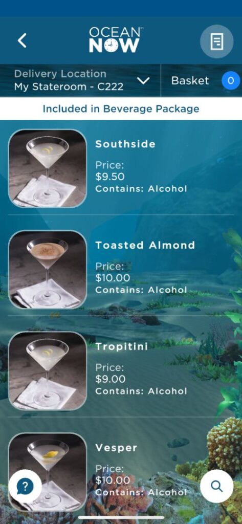 Cartas de bebidas de Princess Cruceros con precios Cartas de bebidas de Princess Cruceros con precios