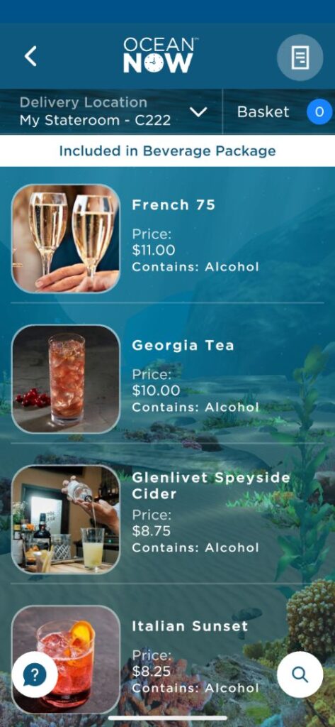 Cartas de bebidas de Princess Cruceros con precios Cartas de bebidas de Princess Cruceros con precios