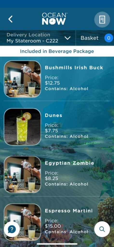 Cartas de bebidas de Princess Cruceros con precios Cartas de bebidas de Princess Cruceros con precios