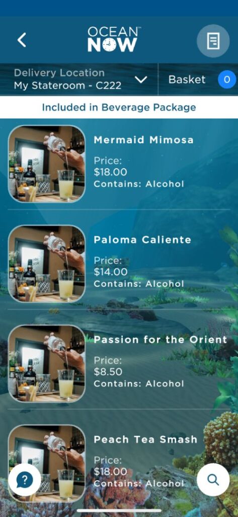 Cartas de bebidas de Princess Cruceros con precios Cartas de bebidas de Princess Cruceros con precios