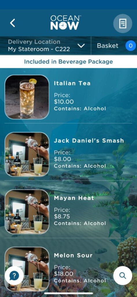 Cartas de bebidas de Princess Cruceros con precios Cartas de bebidas de Princess Cruceros con precios