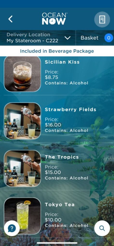 Cartas de bebidas de Princess Cruceros con precios Cartas de bebidas de Princess Cruceros con precios