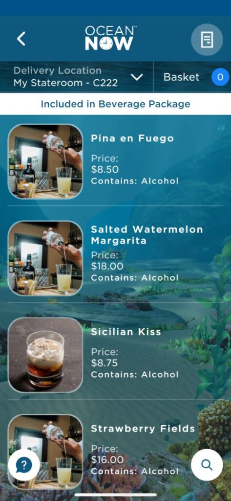 Cartas de bebidas de Princess Cruceros con precios Cartas de bebidas de Princess Cruceros con precios