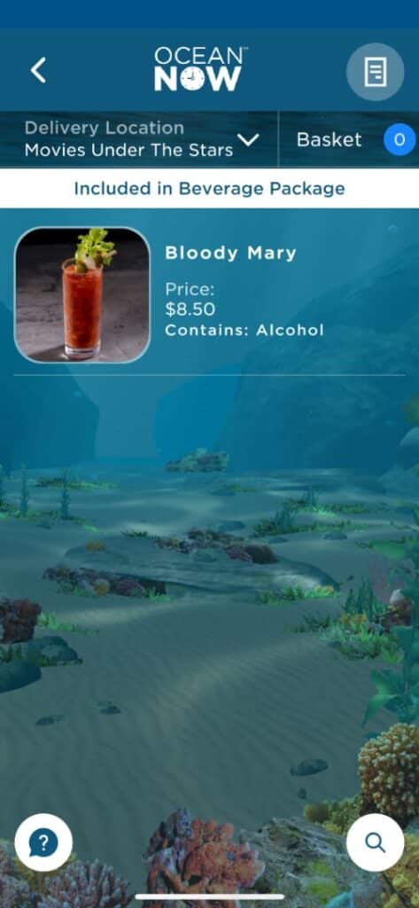 Cartas de bebidas de Princess Cruceros con precios