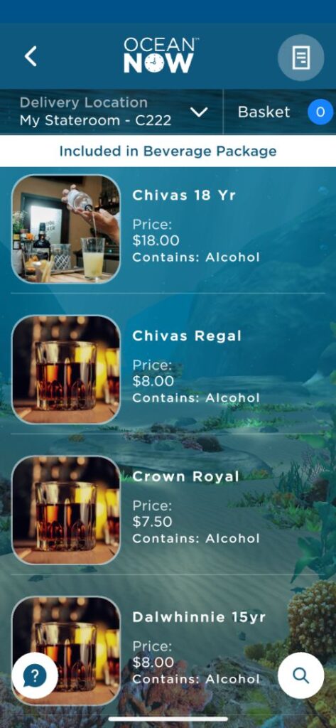 Cartas de bebidas de Princess Cruceros con precios Cartas de bebidas de Princess Cruceros con precios
