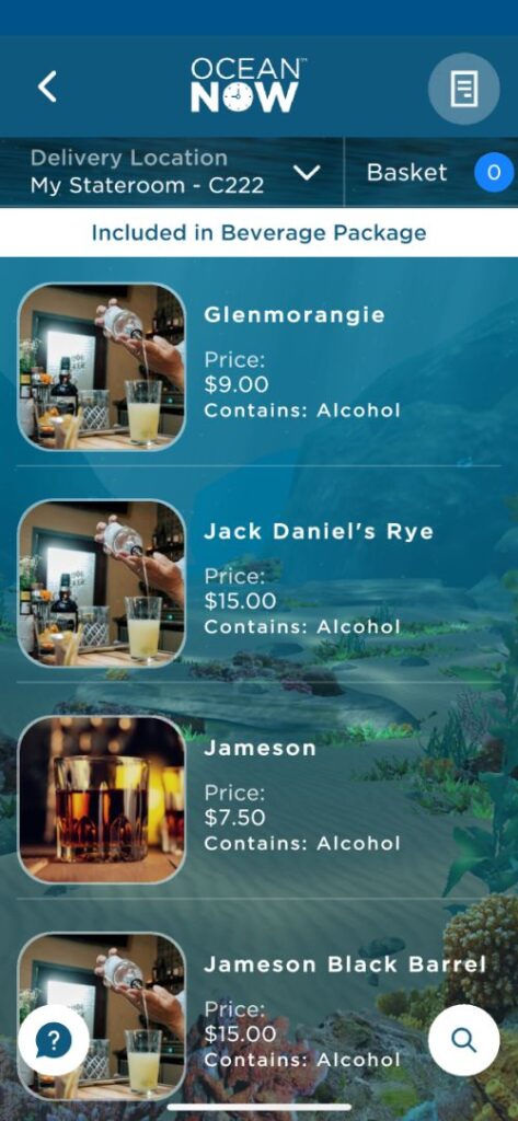 Cartas de bebidas de Princess Cruceros con precios Cartas de bebidas de Princess Cruceros con precios