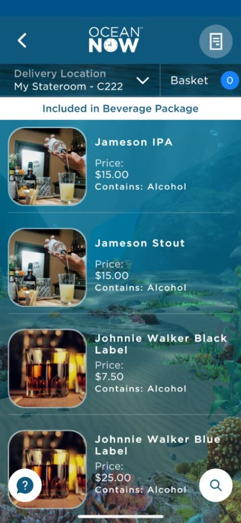 Cartas de bebidas de Princess Cruceros con precios Cartas de bebidas de Princess Cruceros con precios