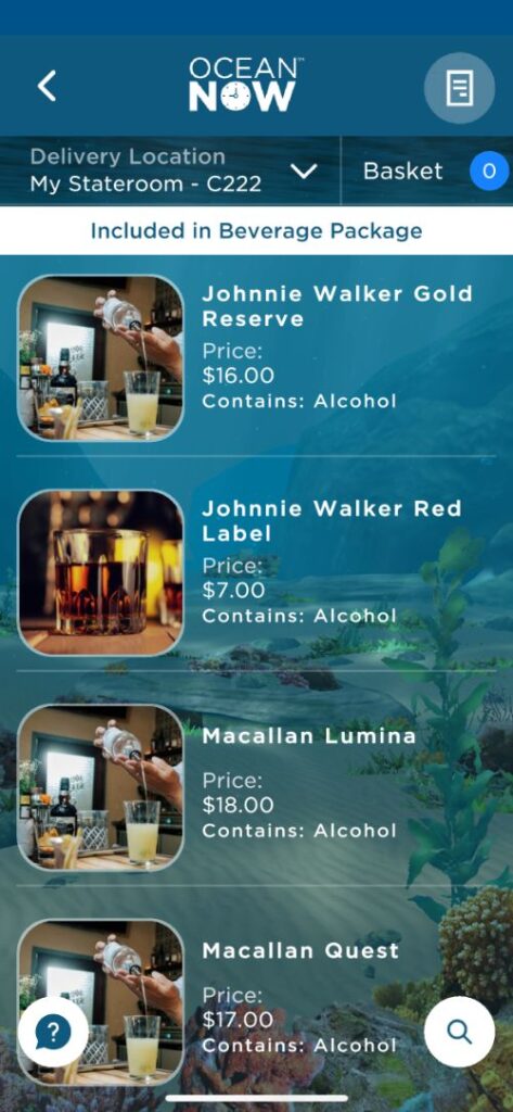 Cartas de bebidas de Princess Cruceros con precios Cartas de bebidas de Princess Cruceros con precios