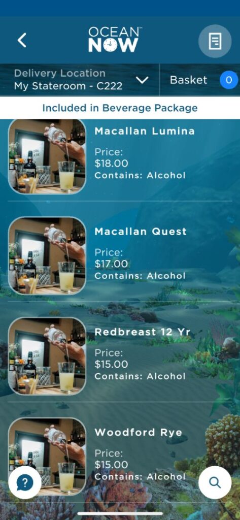 Cartas de bebidas de Princess Cruceros con precios Cartas de bebidas de Princess Cruceros con precios