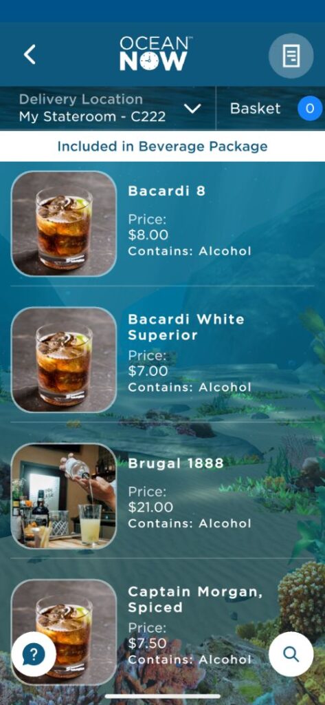 Cartas de bebidas de Princess Cruceros con precios Cartas de bebidas de Princess Cruceros con precios