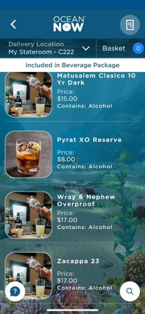 Cartas de bebidas de Princess Cruceros con precios Cartas de bebidas de Princess Cruceros con precios