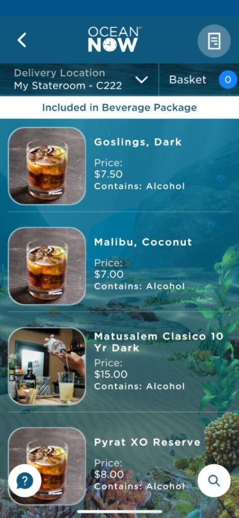 Cartas de bebidas de Princess Cruceros con precios Cartas de bebidas de Princess Cruceros con precios
