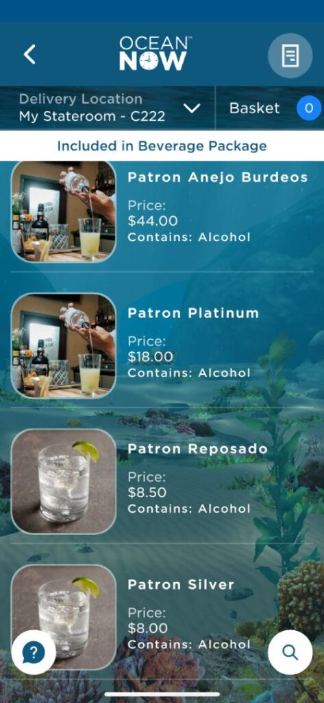 Cartas de bebidas de Princess Cruceros con precios Cartas de bebidas de Princess Cruceros con precios