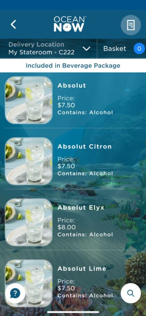 Cartas de bebidas de Princess Cruceros con precios Cartas de bebidas de Princess Cruceros con precios