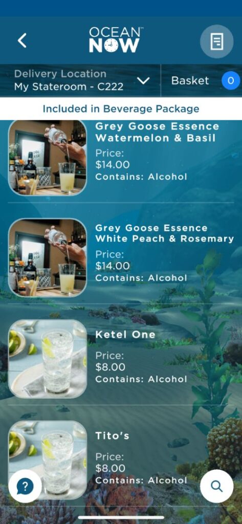 Cartas de bebidas de Princess Cruceros con precios Cartas de bebidas de Princess Cruceros con precios