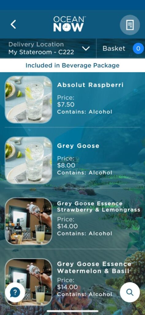 Cartas de bebidas de Princess Cruceros con precios Cartas de bebidas de Princess Cruceros con precios