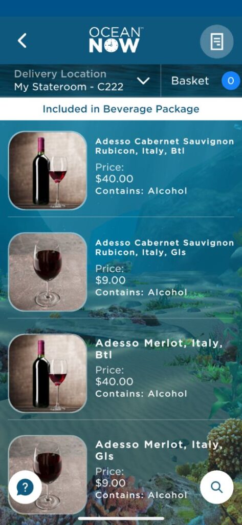 Cartas de bebidas de Princess Cruceros con precios Cartas de bebidas de Princess Cruceros con precios