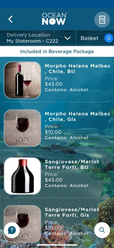 Cartas de bebidas de Princess Cruceros con precios Cartas de bebidas de Princess Cruceros con precios