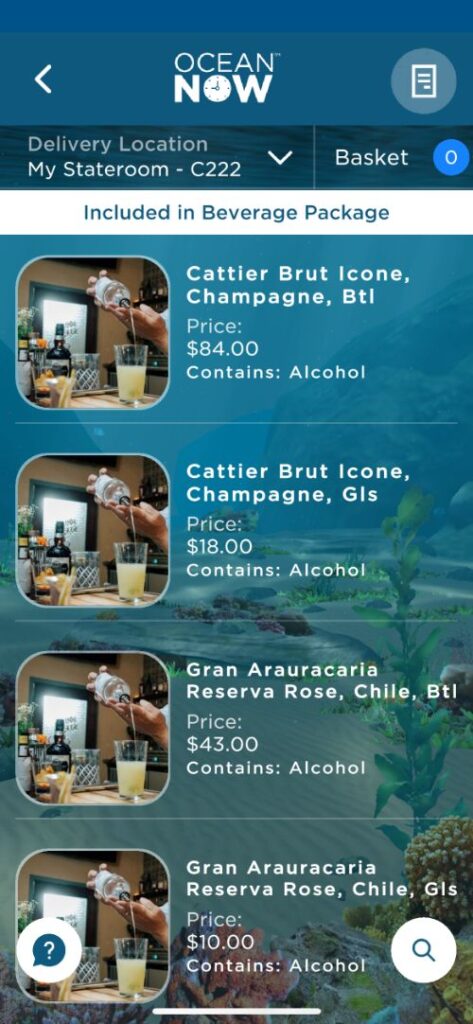 Cartas de bebidas de Princess Cruceros con precios Cartas de bebidas de Princess Cruceros con precios