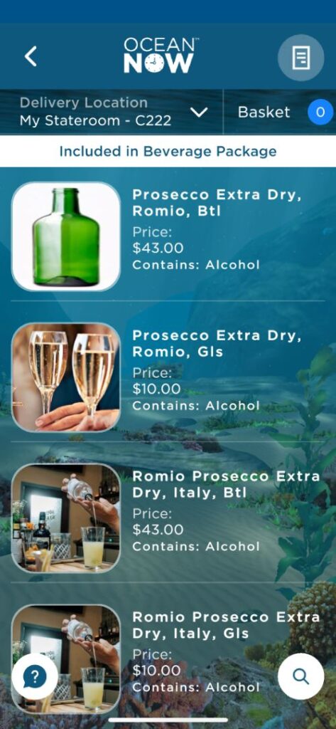 Cartas de bebidas de Princess Cruceros con precios Cartas de bebidas de Princess Cruceros con precios