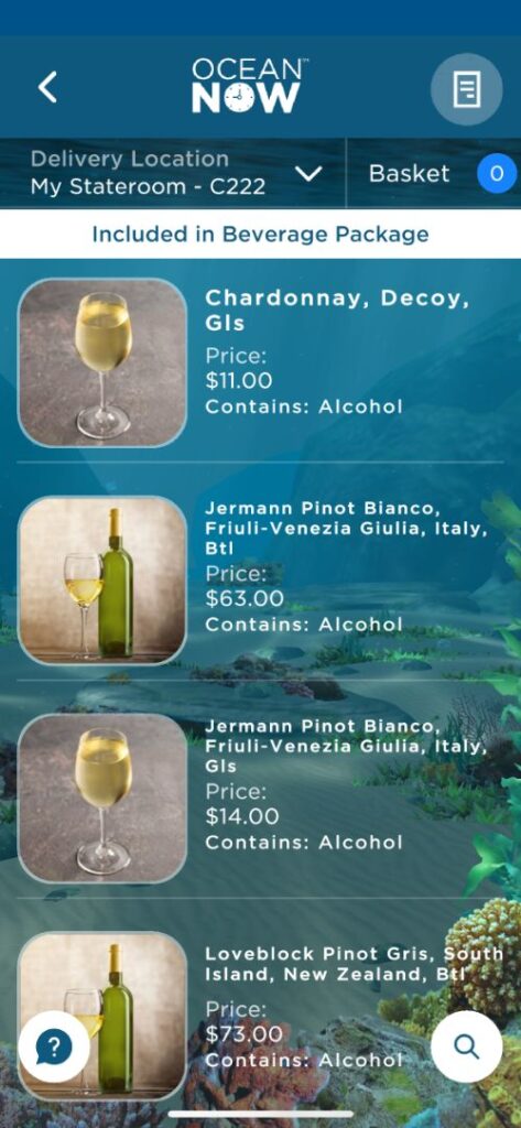 Cartas de bebidas de Princess Cruceros con precios Cartas de bebidas de Princess Cruceros con precios