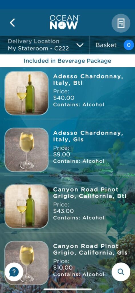 Cartas de bebidas de Princess Cruceros con precios Cartas de bebidas de Princess Cruceros con precios