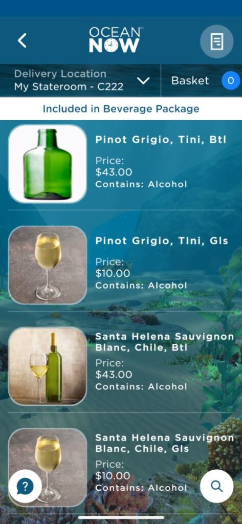 Cartas de bebidas de Princess Cruceros con precios Cartas de bebidas de Princess Cruceros con precios