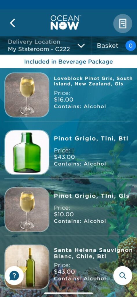 Cartas de bebidas de Princess Cruceros con precios Cartas de bebidas de Princess Cruceros con precios