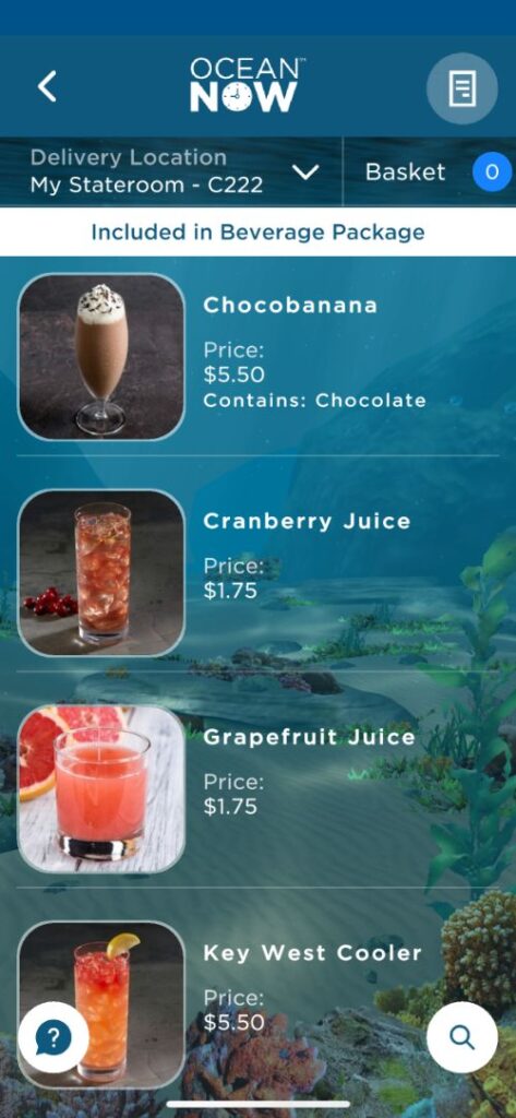 Cartas de bebidas de Princess Cruceros con precios Cartas de bebidas de Princess Cruceros con precios
