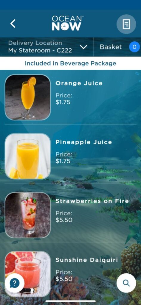 Cartas de bebidas de Princess Cruceros con precios Cartas de bebidas de Princess Cruceros con precios