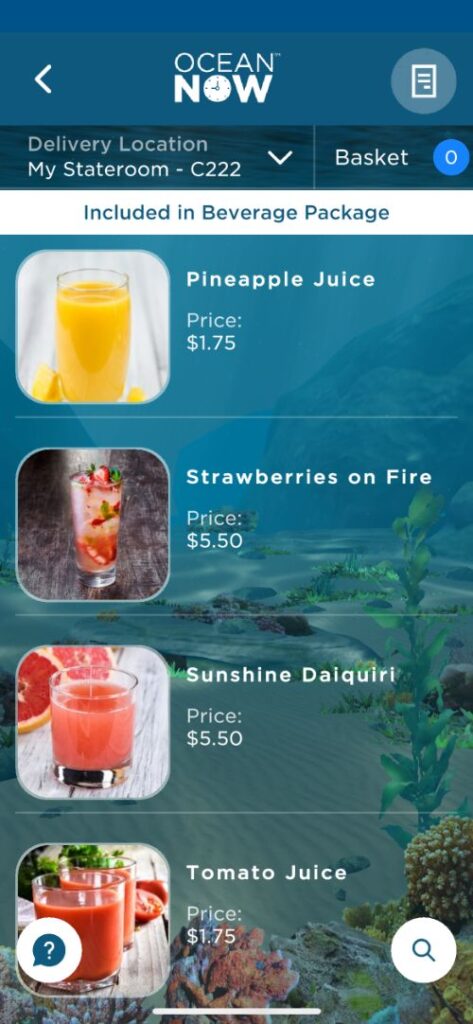Cartas de bebidas de Princess Cruceros con precios Cartas de bebidas de Princess Cruceros con precios