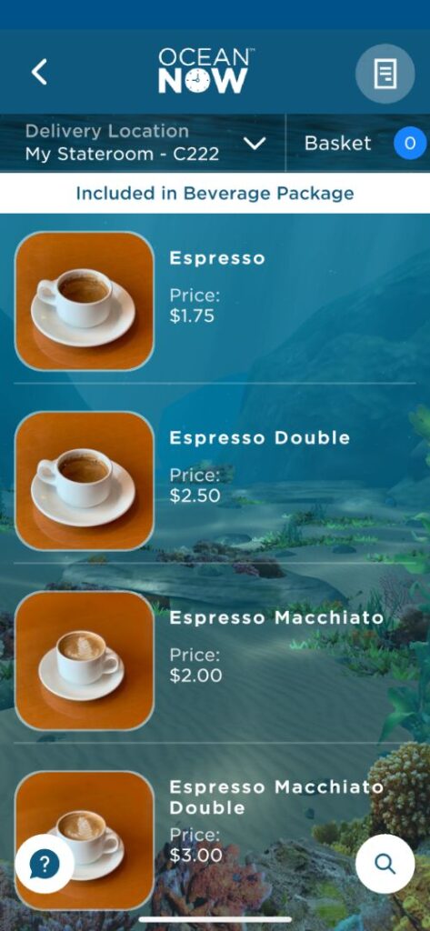 Cartas de bebidas de Princess Cruceros con precios Cartas de bebidas de Princess Cruceros con precios