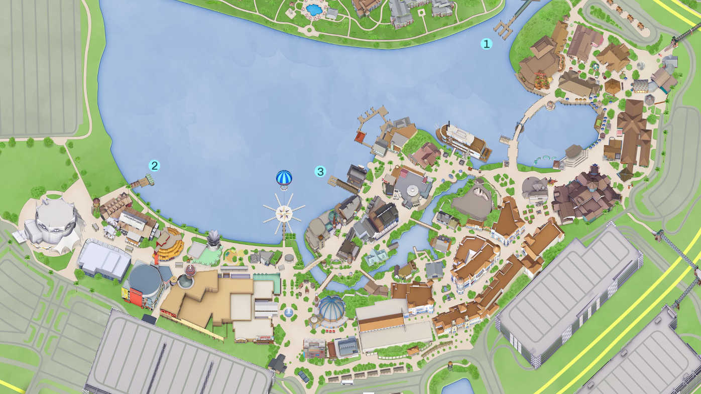 Moverse por el área de Disney Springs utilizando el transporte acuático de Disney World
