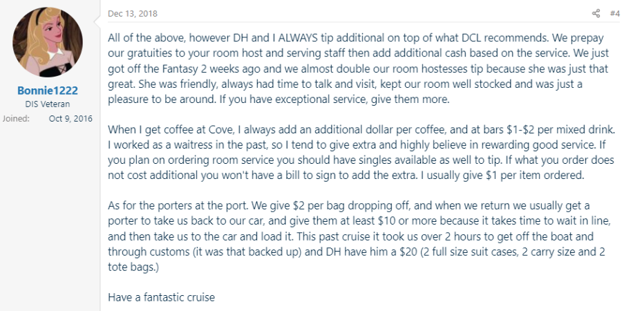 ¿Cuánta propina extra darle al personal del crucero?