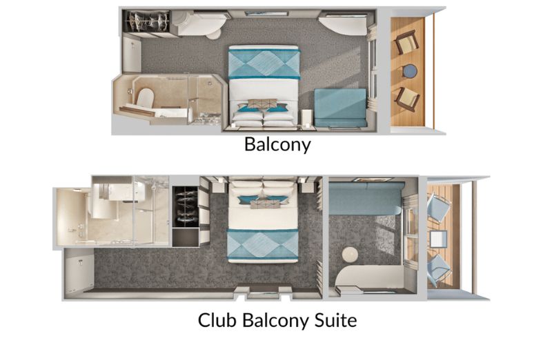 Suite NCL Club con balcón versus balcón