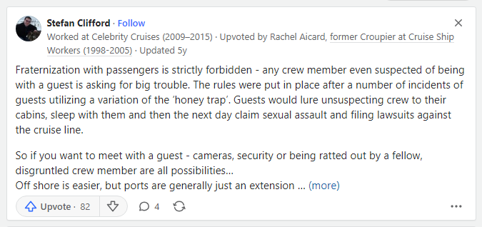 ¿Los empleados de los cruceros duermen con los huéspedes? ¿Los empleados de los cruceros duermen con los huéspedes?