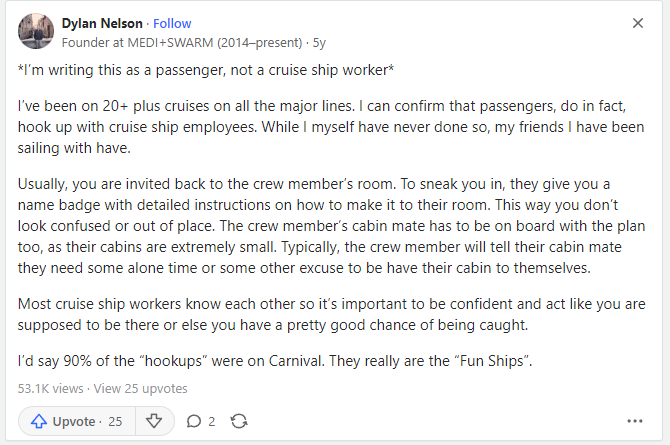 ¿Los empleados de los cruceros duermen con los huéspedes? ¿Los empleados de los cruceros duermen con los huéspedes?