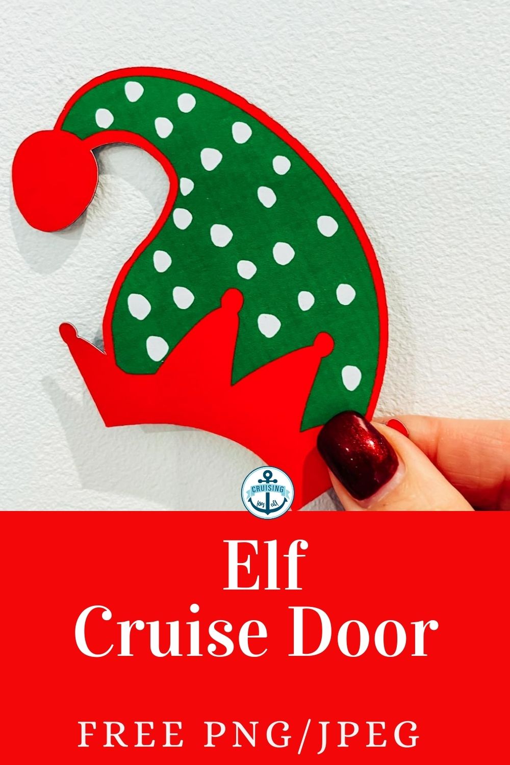 Decoraciones imprimibles para puertas de cruceros navideños con sombrero de elfo