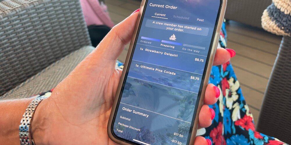 Cartas de bebidas de Princess Cruceros con precios